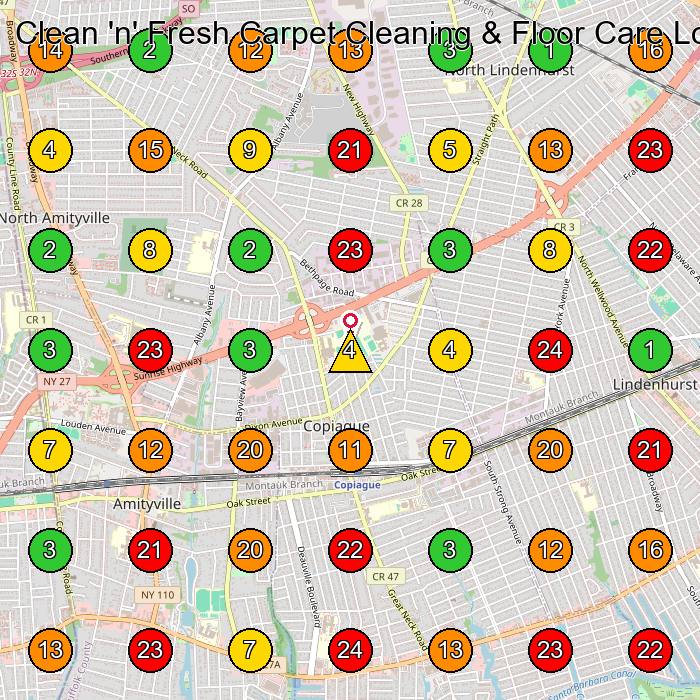 Clean 'n' Fresh Carpet Cleaning & Floor Care Long Island Carpet Cleaning Service GeoGrid ranking map for Lindenhurst NY